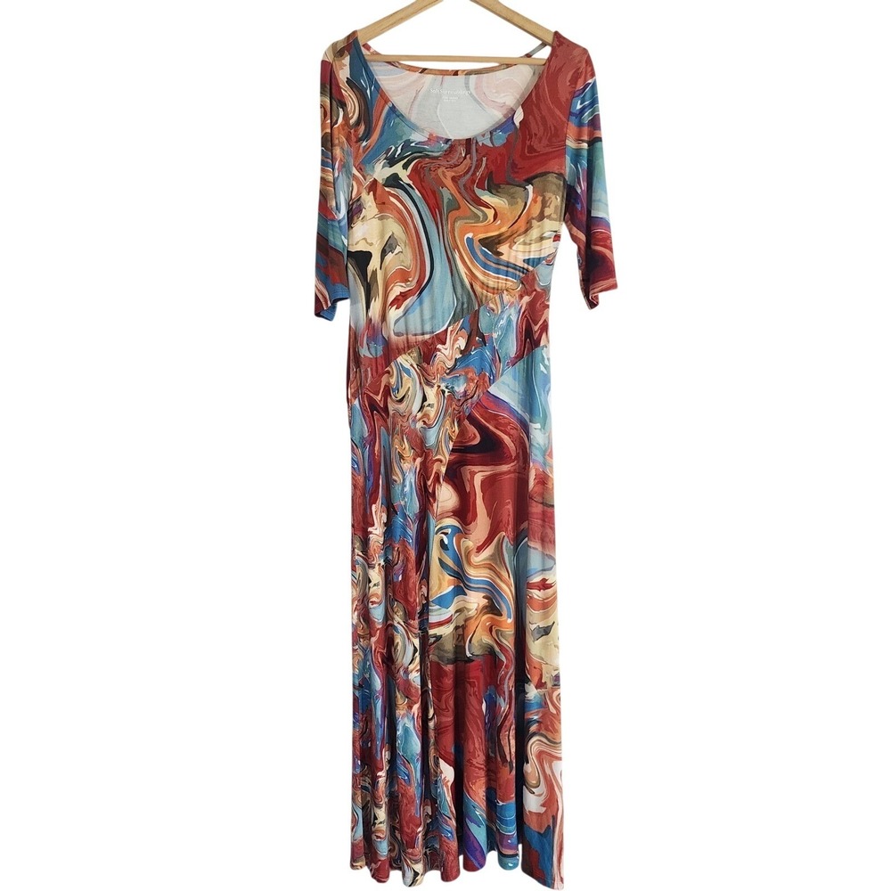 Soft Surroundings Brigitte Dress Petite Med Abstract Swirl Stretch Maxi artsy - Picture 2 of 13